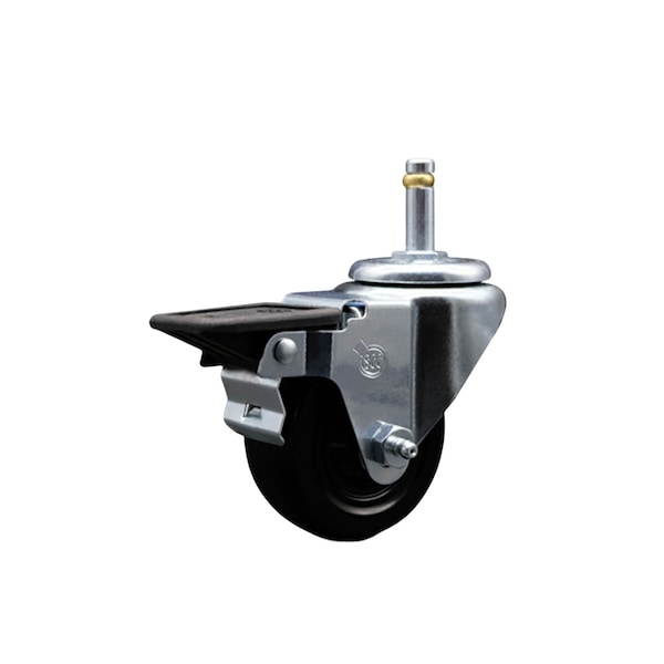 3'' Hard Rubber Wheel Swivel 7/16'' Grip Ring Stem Caster with Brake
